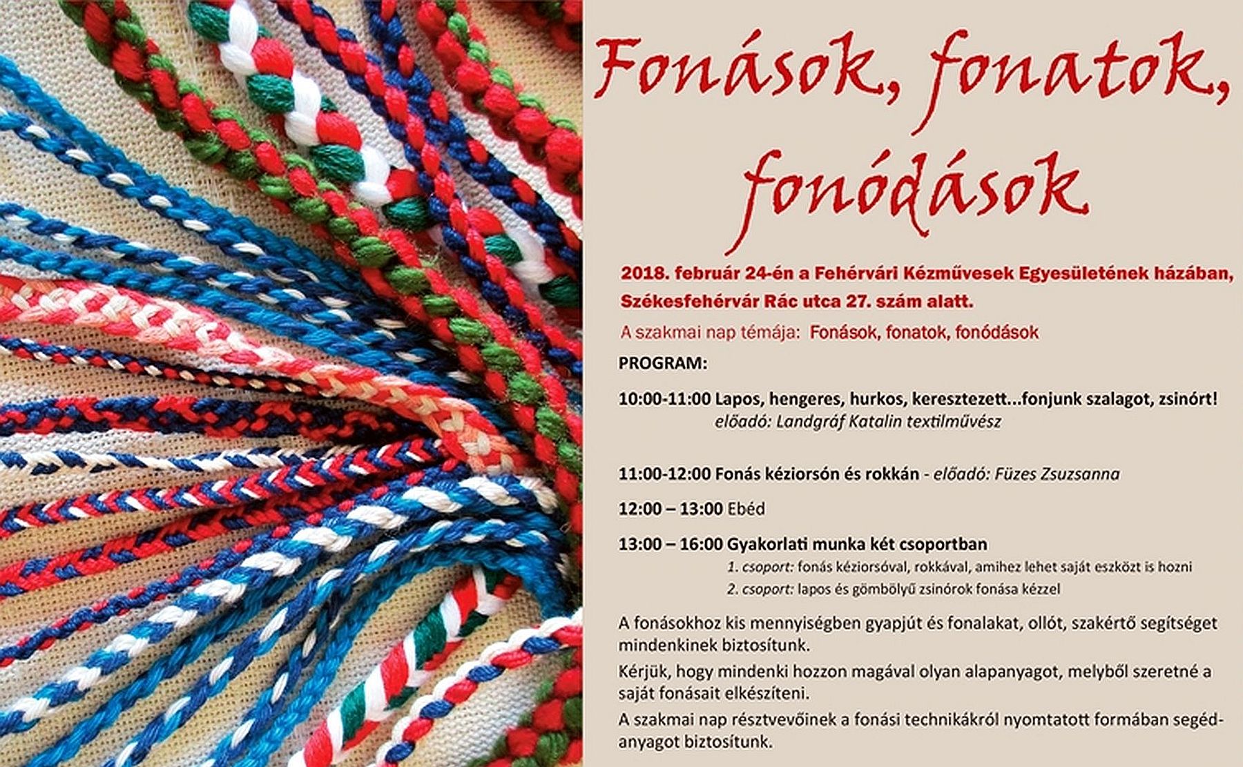 Fonások, fonatok, fonódások - kézműves szakmai nap lesz szombaton a Rác utcában